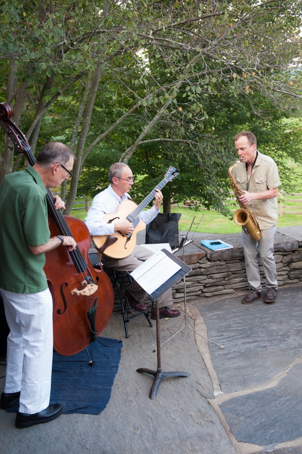 The David Westphalen Trio played the cello, guitar and saxophone on the Billings Farm terrace as guests arrived.  