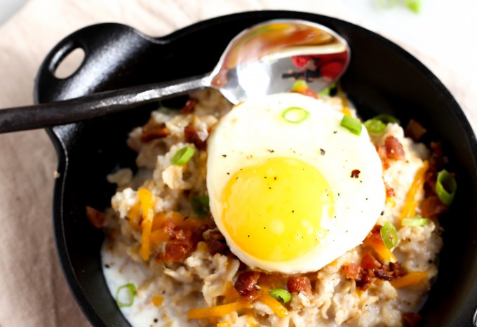 Savory Oatmeal with Soft-Cooked Egg & Bacon