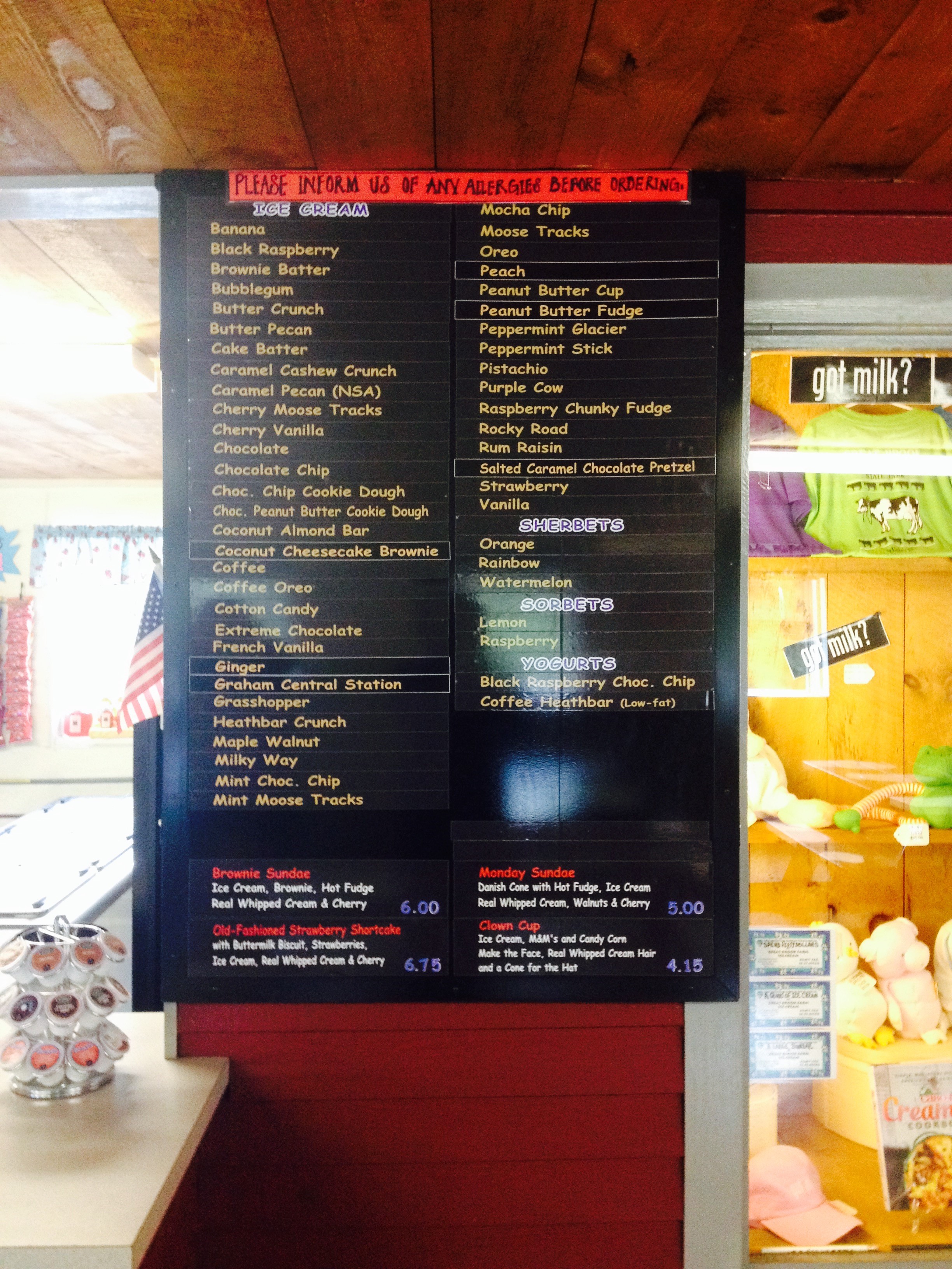 Ice Cream List at Great Brook Farm State Park