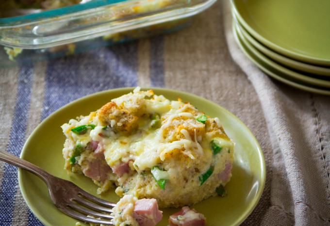 Asparagus and Ham Savory Bread Pudding