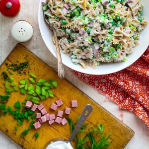Healthy Greek Yogurt Pasta Salad with Ham and Peas