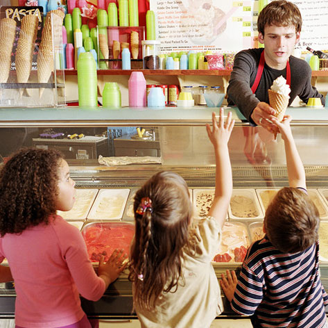 kids getting ice cream at counter